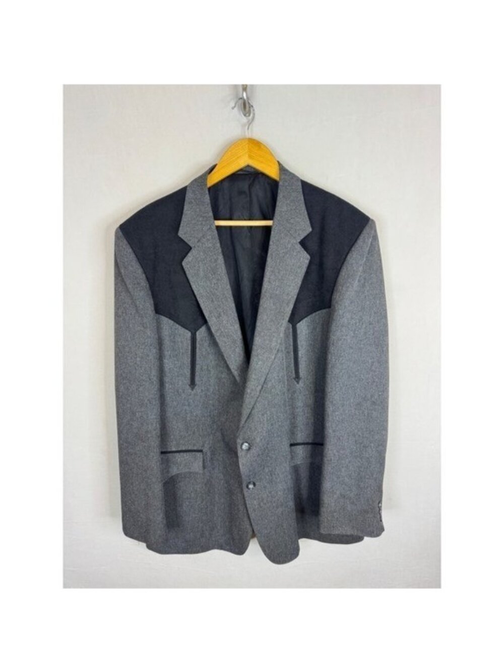 Circle S Dallas Texas Mens Western Blazer Grey Black Yoke Sport Coat 46L USA